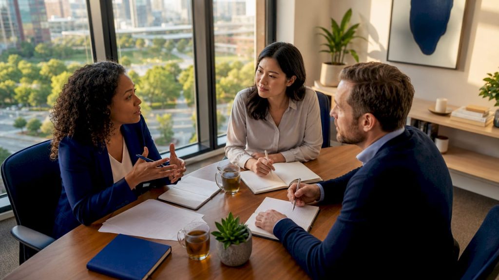 Team in office managing workplace conflict