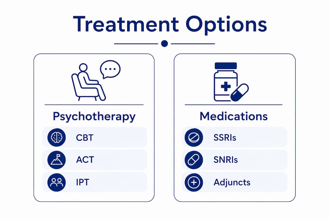 Infographic comparing psychotherapy and medication options