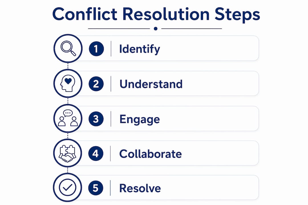 Infographic showing clinical conflict resolution stages
