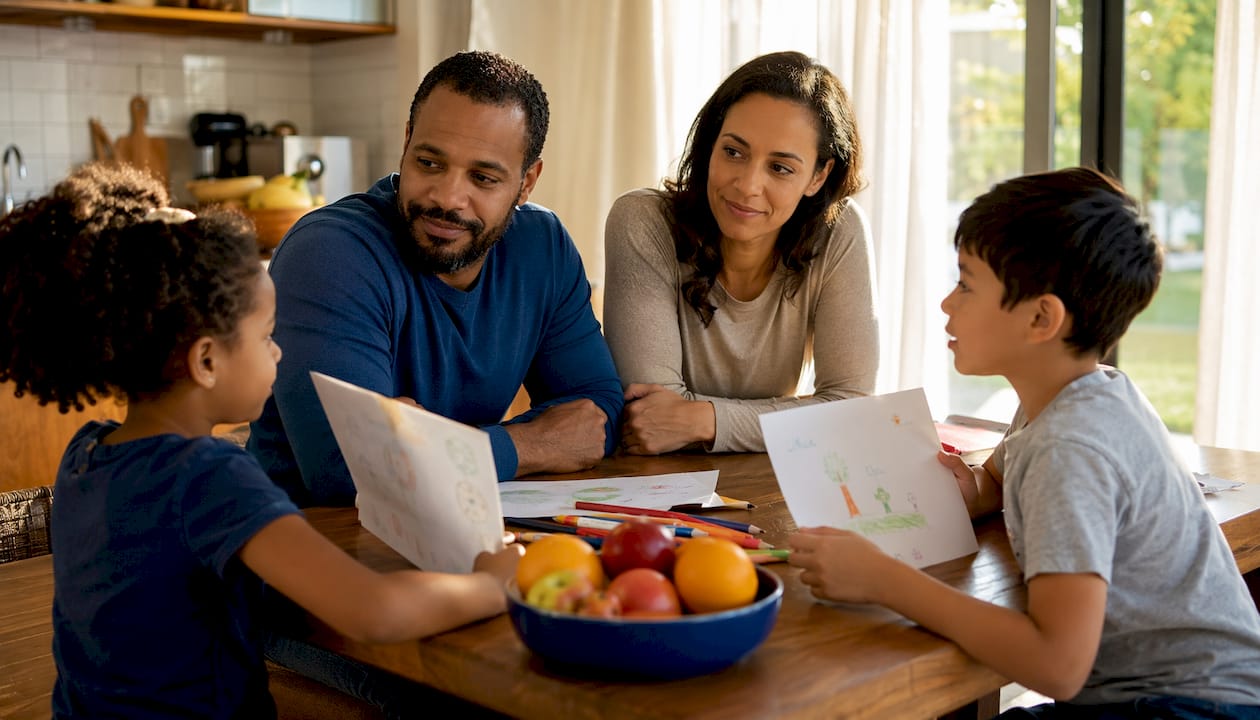 Mixed-race parents facilitating children’s peaceful conversation at home