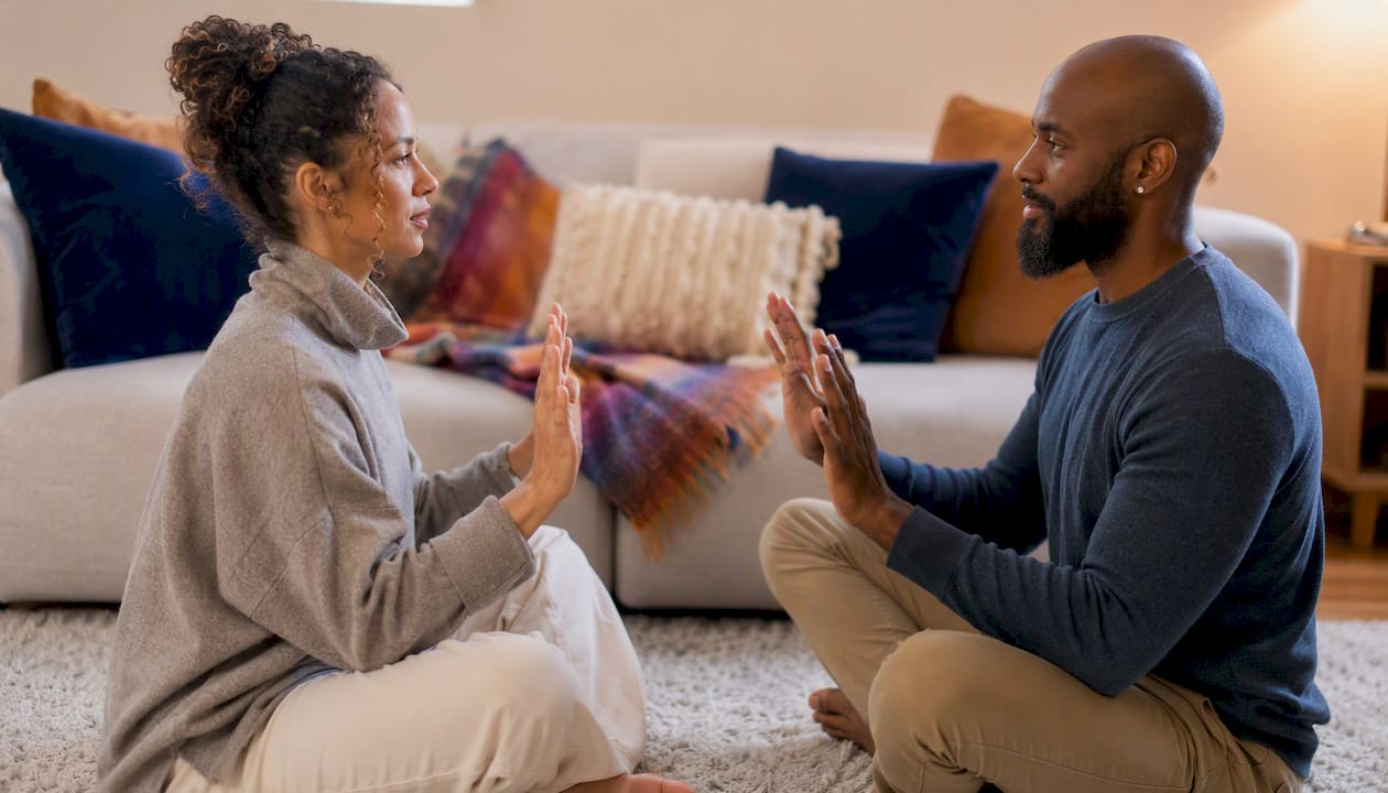 Pair engaging in sensory grounding exercise