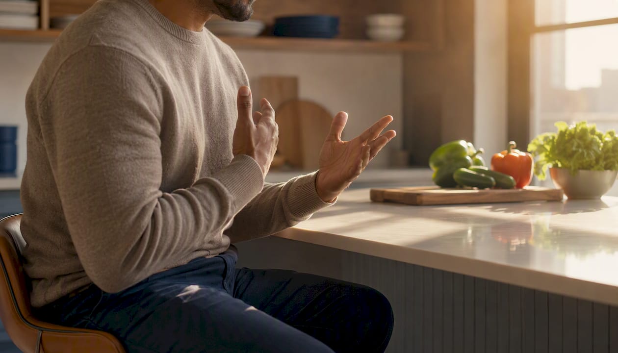 Hands forming assertive communication gestures