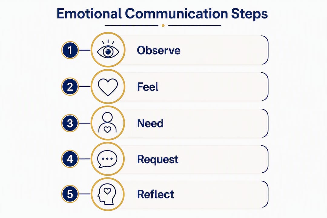 Infographic showing emotional communication steps