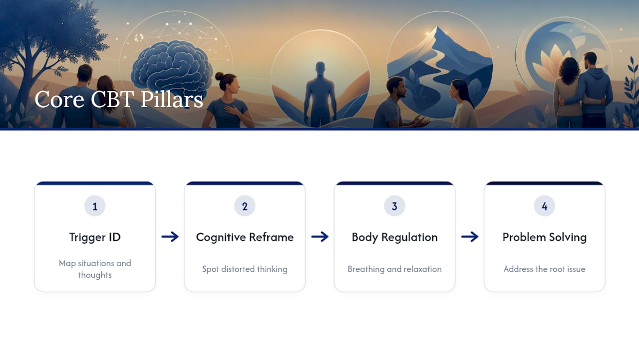 Diagram of CBT pillars in anger management