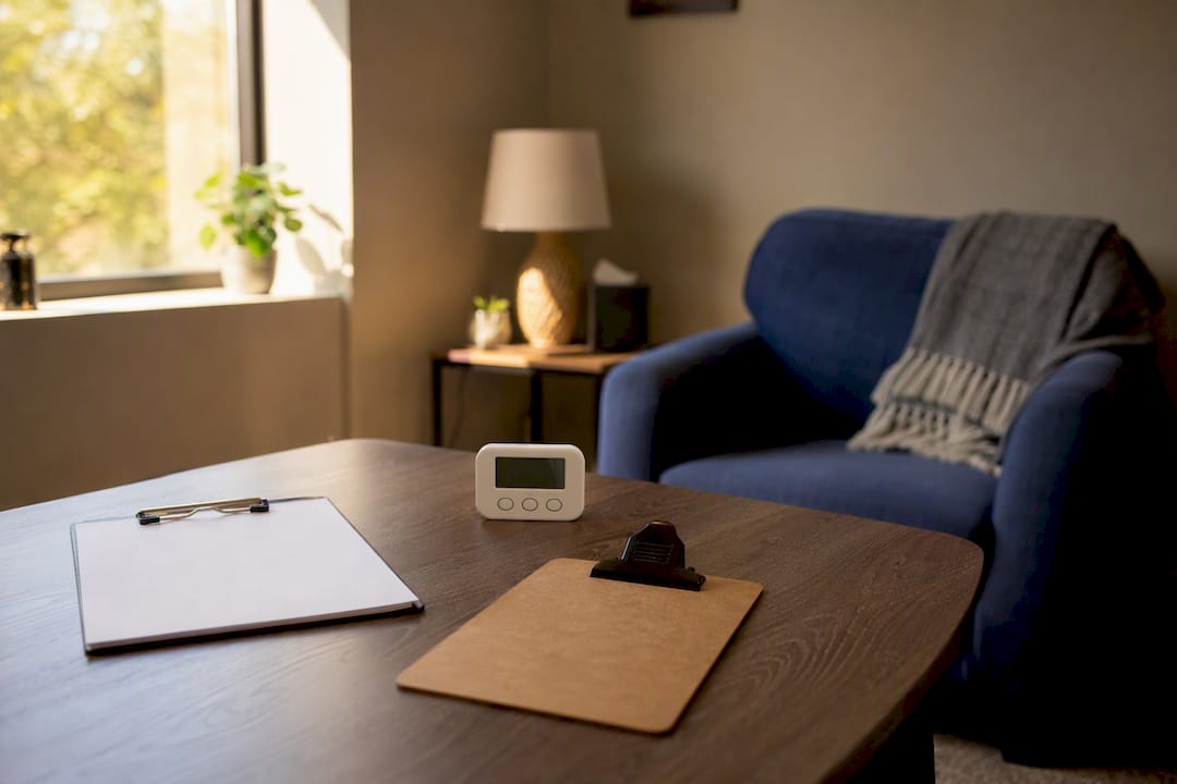 Therapy room table with intake assessment tools