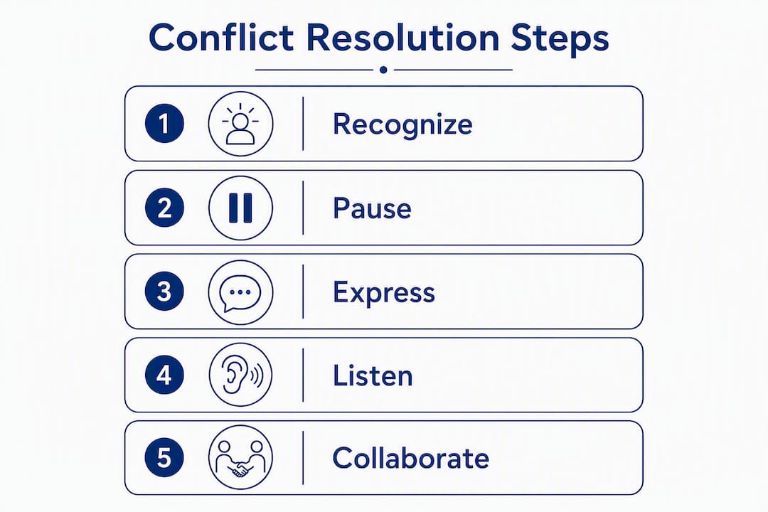 Infographic showing five key conflict resolution steps