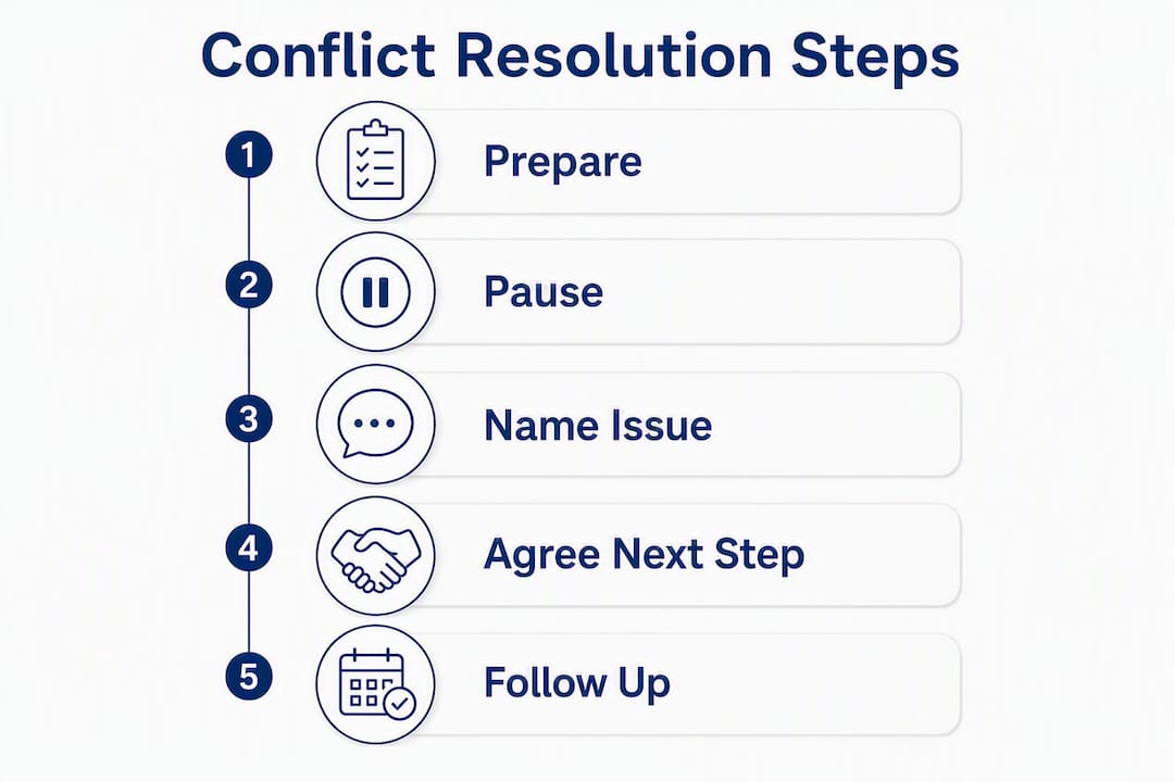 Infographic showing conflict resolution steps overview