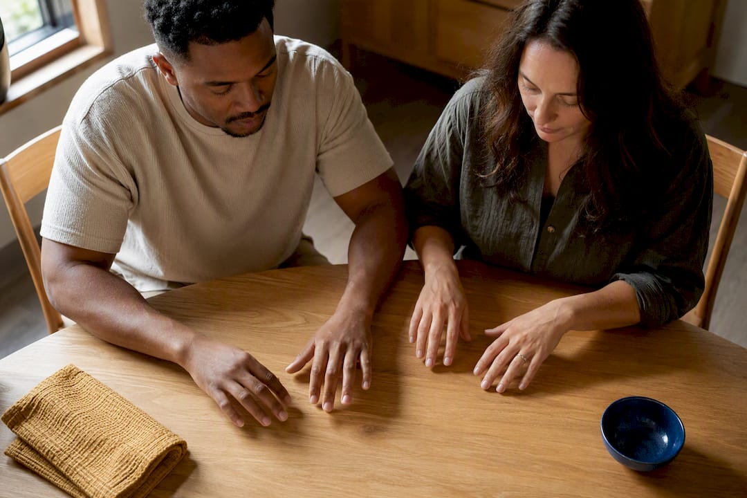 Mixed couple practicing rhythmic tapping exercise