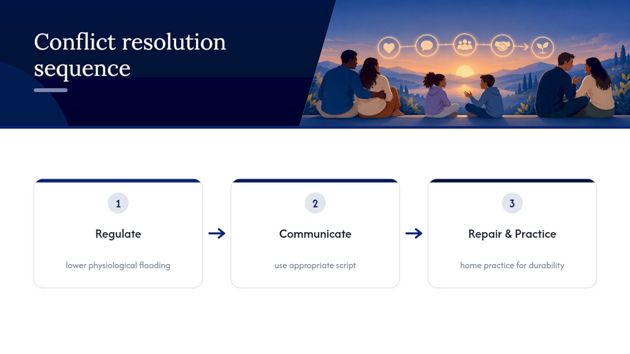 Three-stage conflict resolution sequence