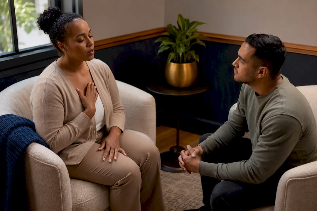 Mixed couple practicing calm co-regulation